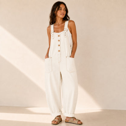 Relaxed Barrel-Leg Denim Overalls